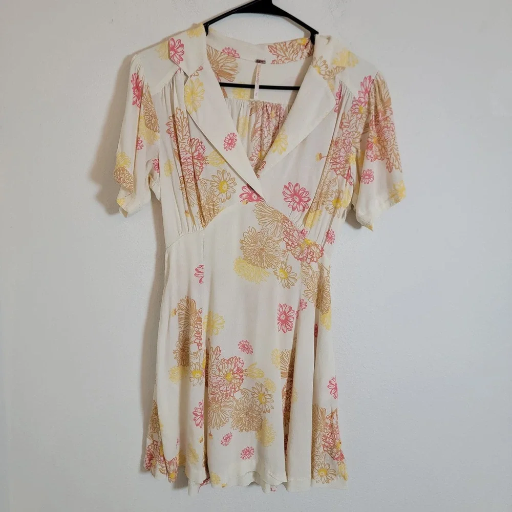 Free People Cream Mini Dress with Pink and Yellow Floral Motif - Picture 2 of 12